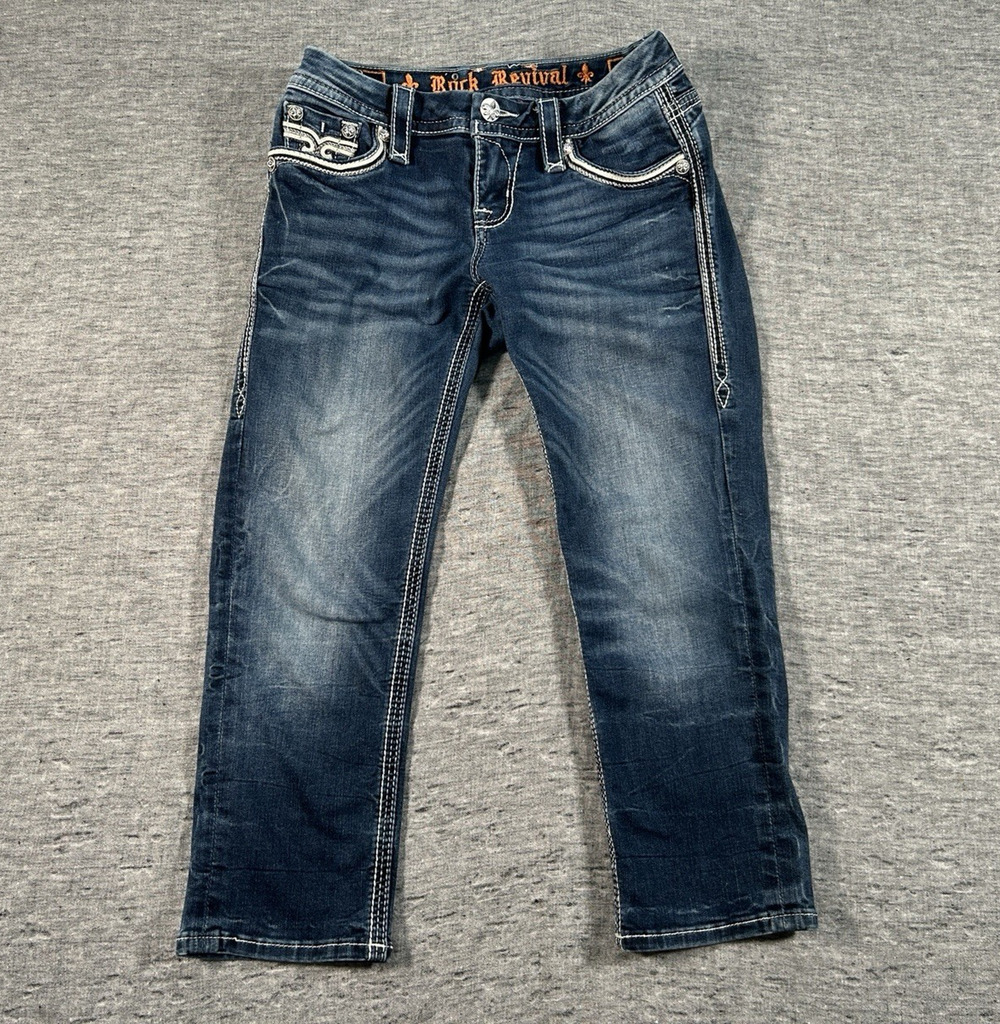 Rock Revival Sukara Easy Crop Jeans Womens 25x22 Blue Stretch Denim Western Glam